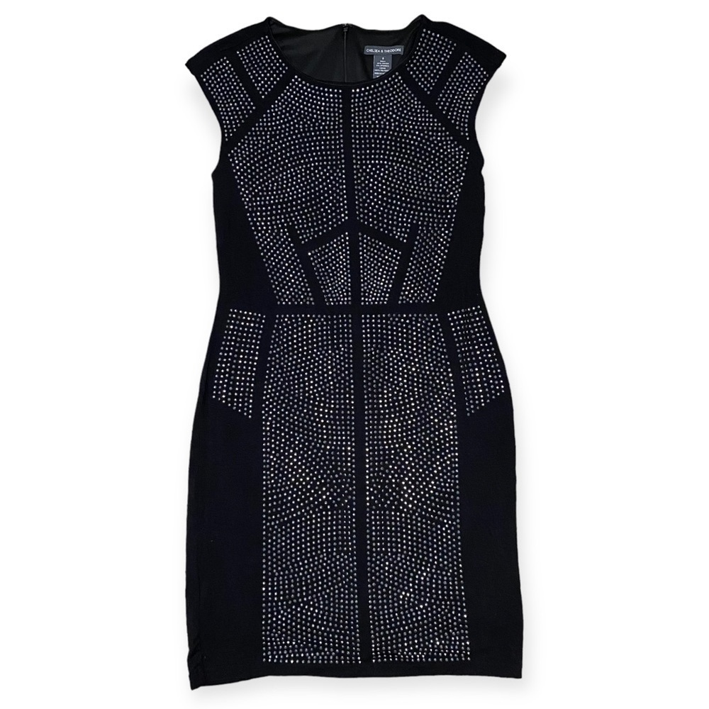 CHELSEA & Theodore Black Rhinestone Sheath Dress - Small